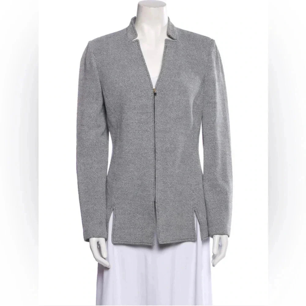 St. John Collection Evening Tweed Pattern Blazer Zip Front Cardigan Size 12